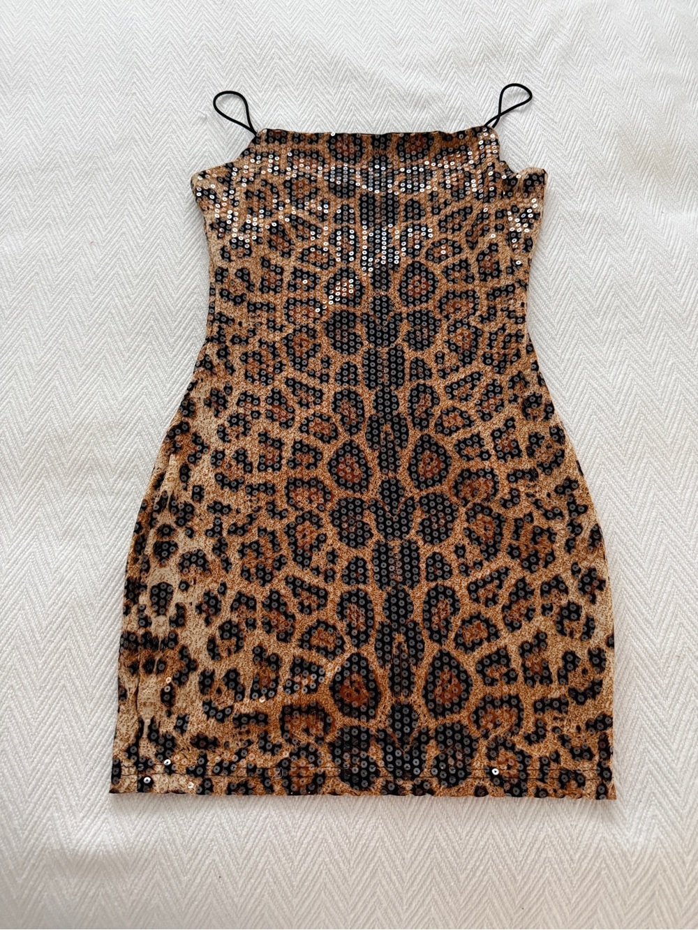 Leopard Sequin Slip Dress in Brown